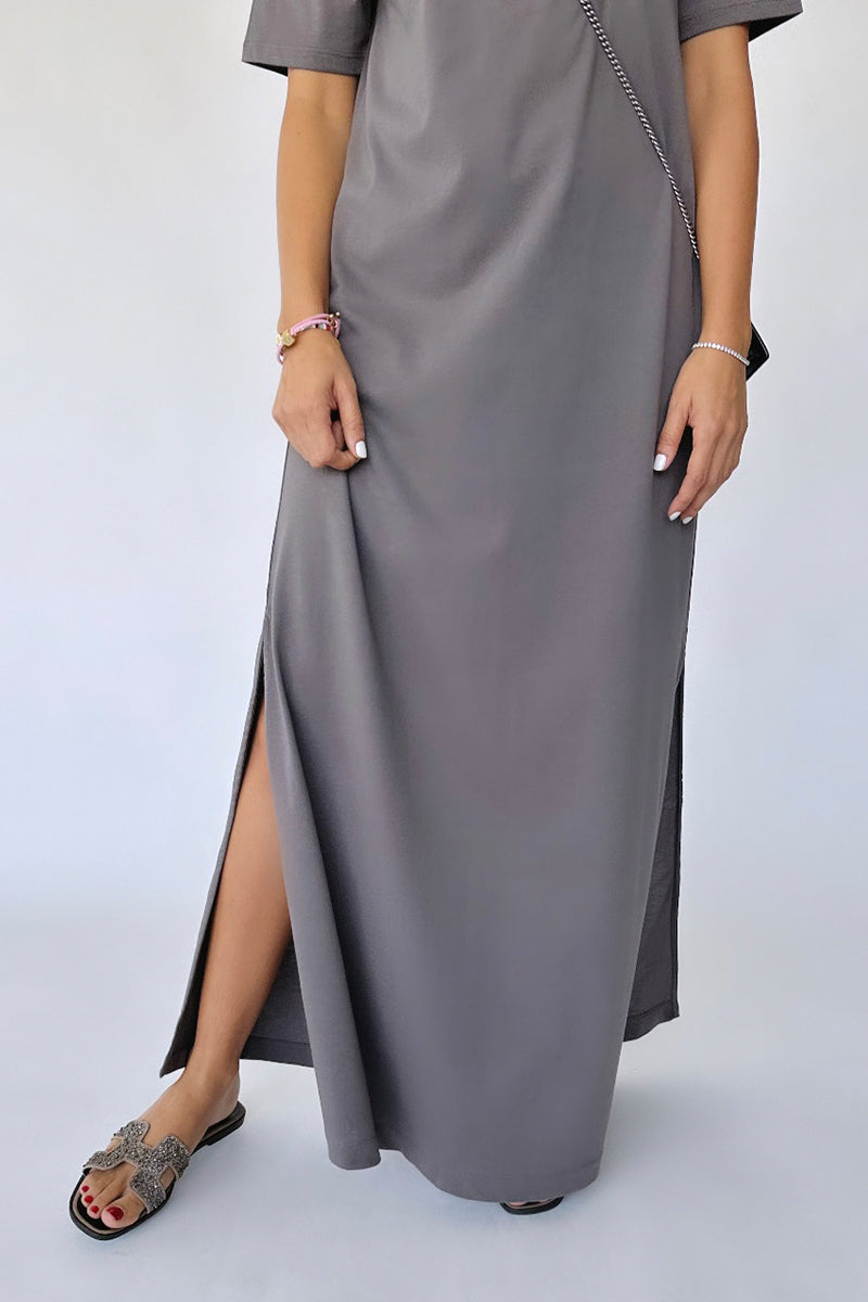 the luxe cotton side slit tee dress The Luxe Pima Twist-Sleeve T-Shirt Dress