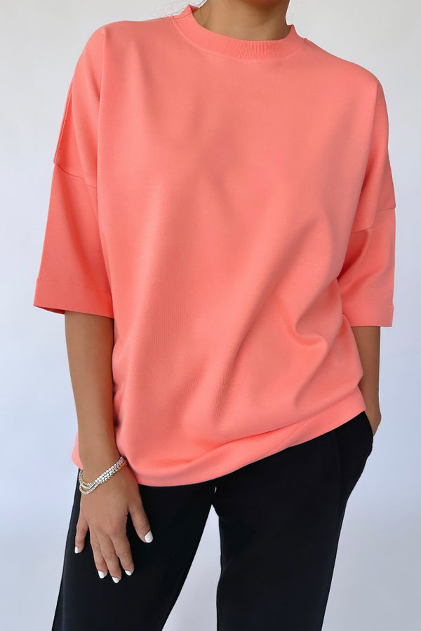The Luxe Relaxed Tee in Bright Coral