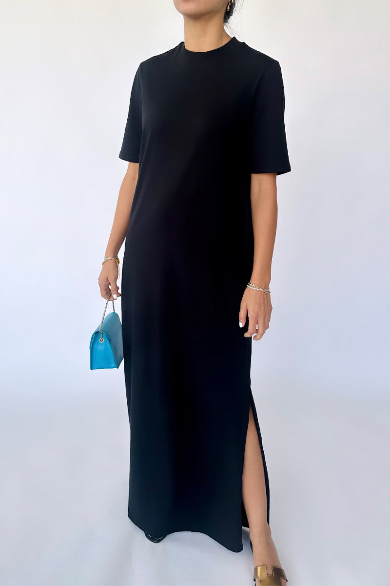 the luxe cotton side slit tee dress The Luxe T-Shirt Dress in Smoke