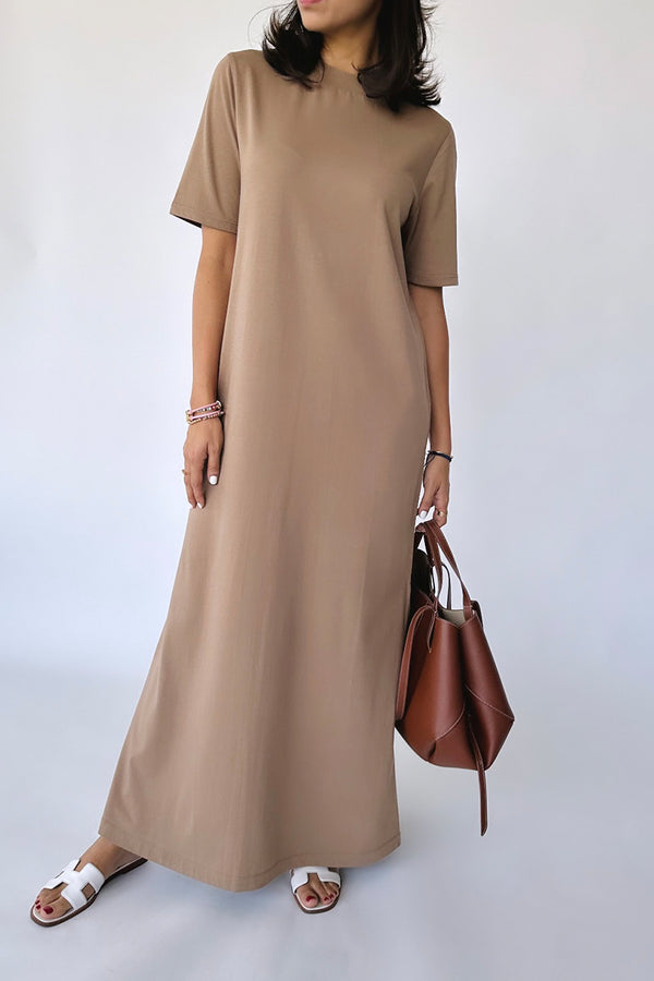The Luxe T-Shirt Dress in Spiced Cider
