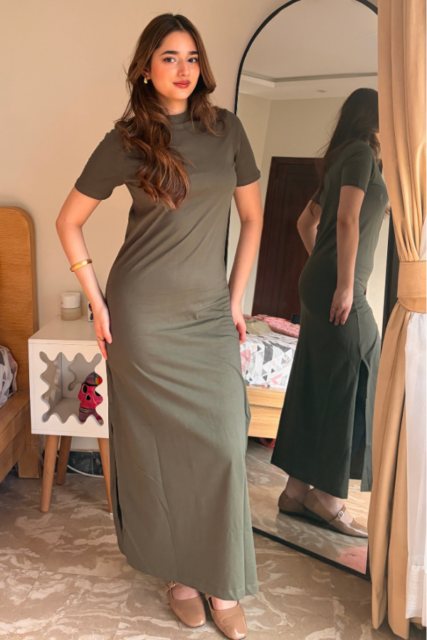The Luxe T-Shirt Dress In Olive