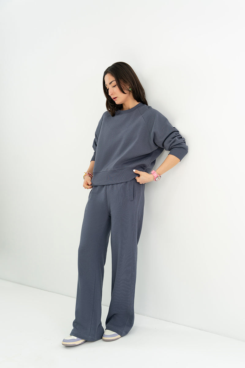 Zara Raglan Crew Raglan Crew Sweatshirt Steel Grey | French Terry Cropped Top