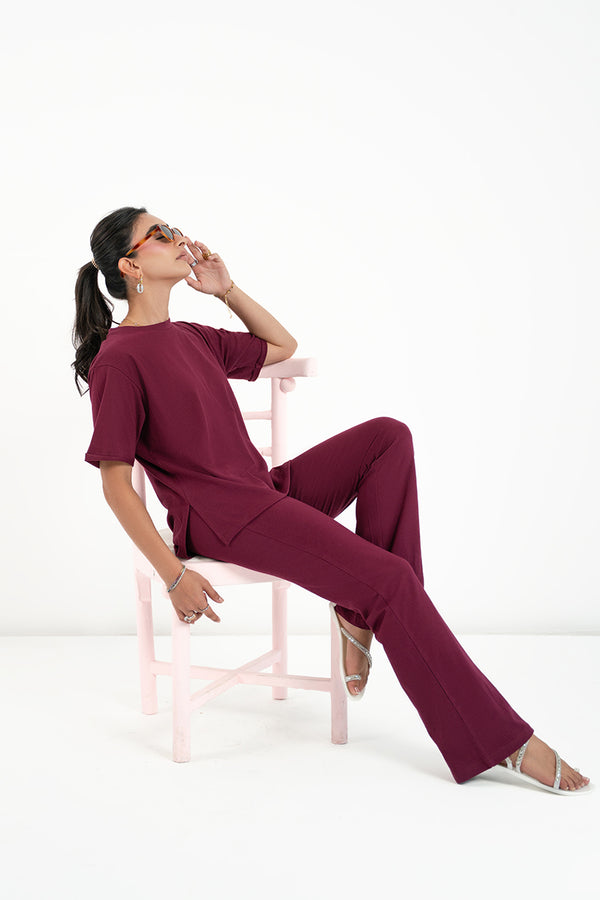 Summer Flare Lounge Set In Merlot
