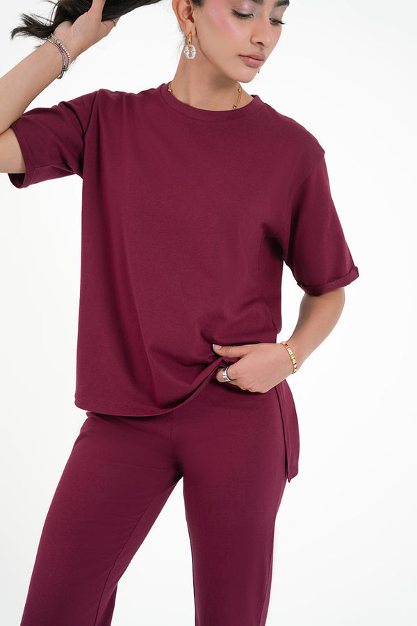 Summer Flare Lounge Set In Merlot