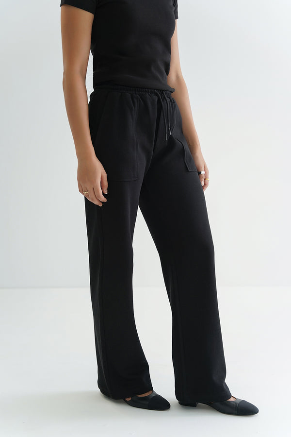 Cotton Blend Flare Pant in Black