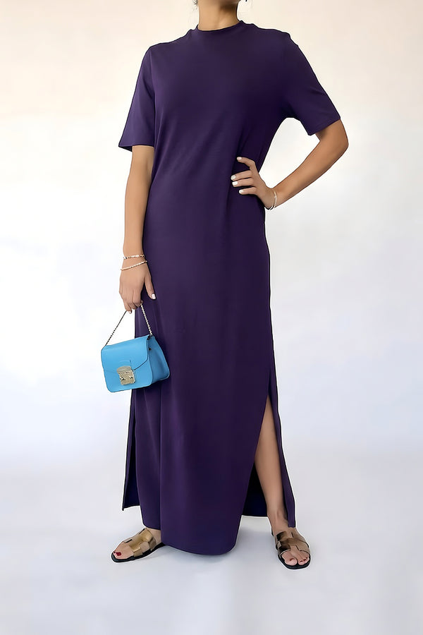 The Luxe T-shirt Dress  In Aubergine