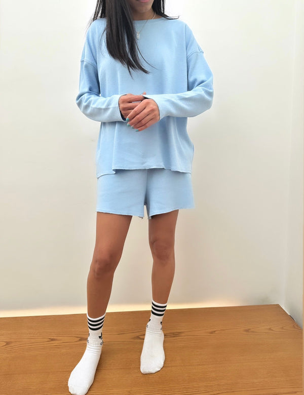 The Superchyll Waffle Shorts Set In Winter Blue