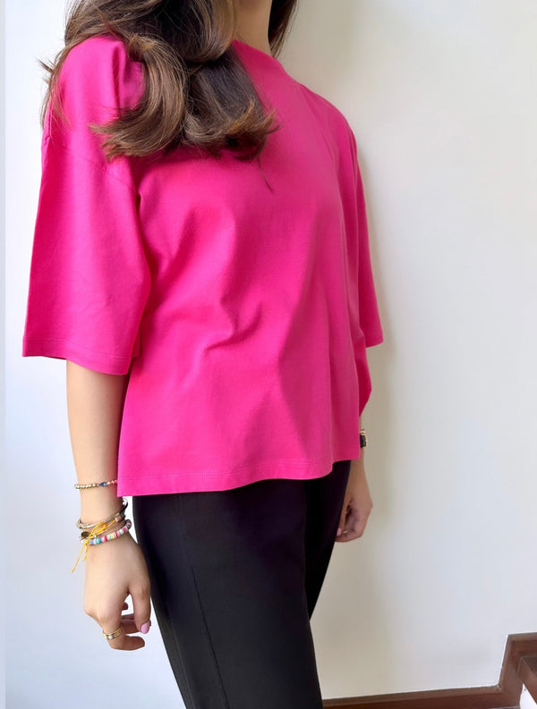 The Boxy Crop Tee In Vivid Pink