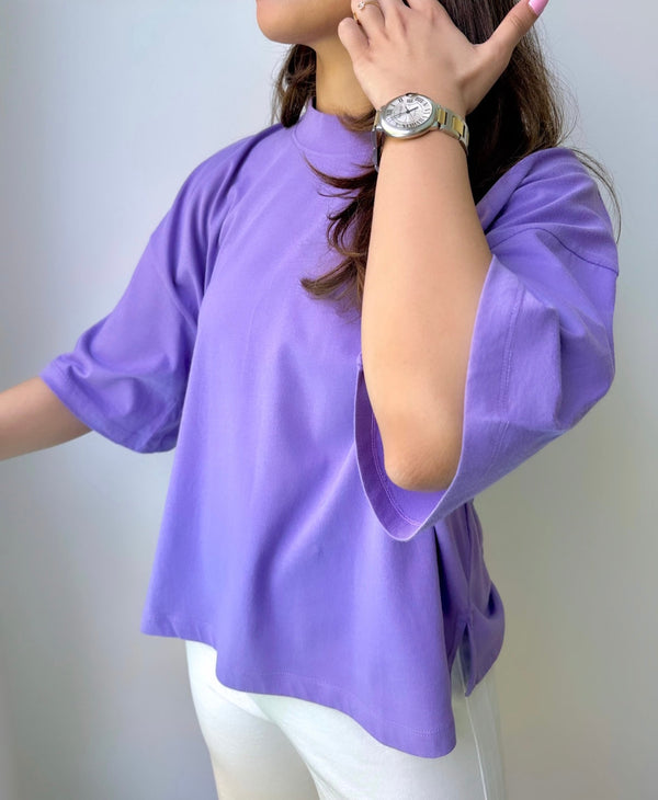 The Boxy Crop Tee In Paisley Purple