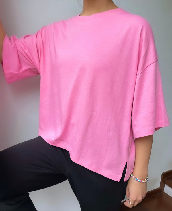 The Boxy Crop Tee In Candy Pink