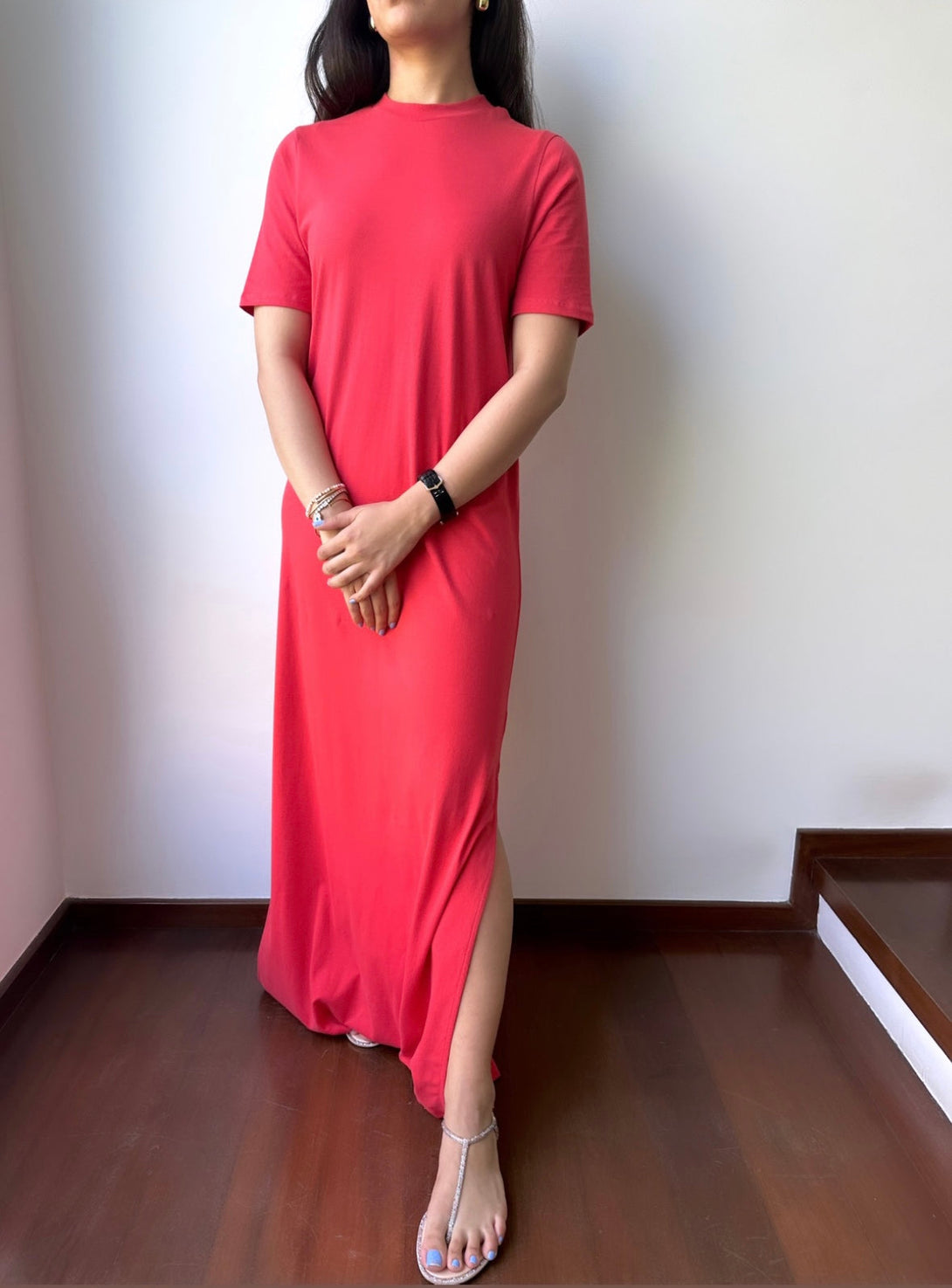 The Luxe T-Shirt Dress In High Risk Red The Luxe T-Shirt Dress In High Risk Red